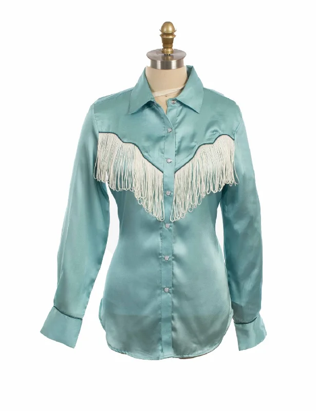 Casual Garments For Women Scully Womens Retro Snap Fringe Turquoise 100% Polyester L/S Blouse Casual Garments For Women Scully Womens Retro Snap Fringe Turquoise 100% Polyester L/S Blouse