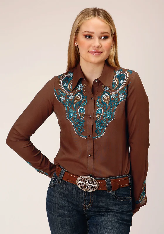 Women's Chic Outerwear Garments Roper Womens Paisley Yokes Brown 100% Rayon L/S Shirt Women's Chic Outerwear Garments Roper Womens Paisley Yokes Brown 100% Rayon L/S Shirt