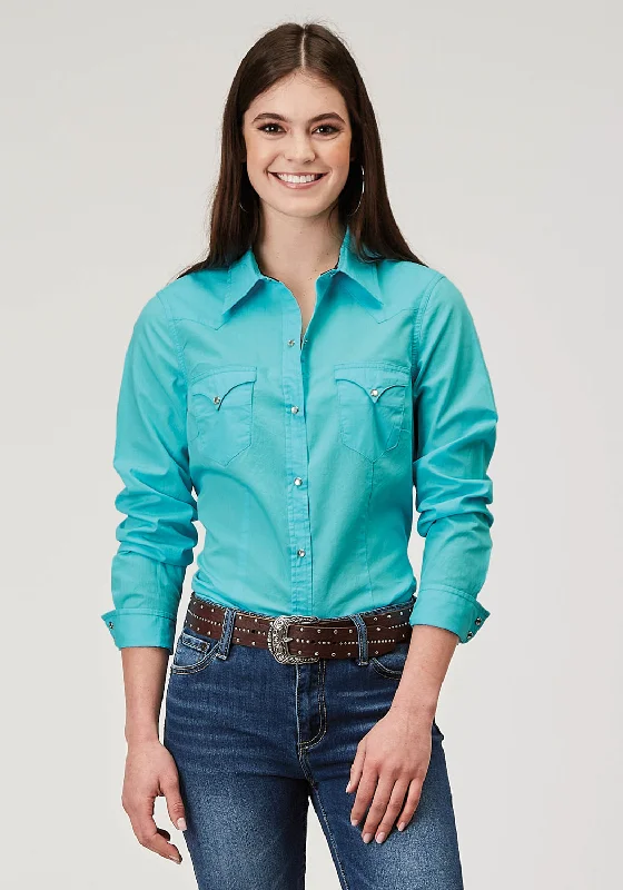 Women's High-Fashion Garments Roper Womens 1916 Solid Poplin Turquoise 100% Cotton L/S Shirt Women's High-Fashion Garments Roper Womens 1916 Solid Poplin Turquoise 100% Cotton L/S Shirt