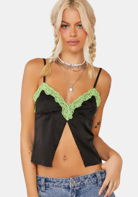 Fashion Essentials Lacey Satin Slit Crop Top