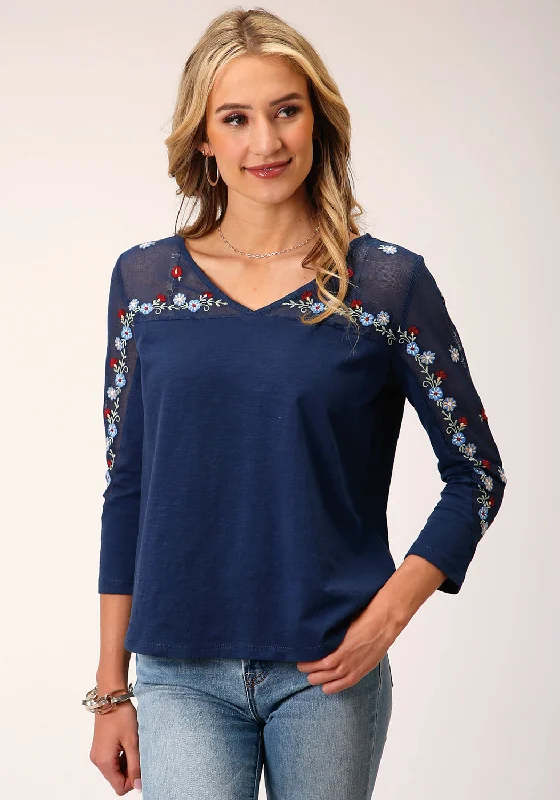Women's Evening Attire Roper Womens Floral Slub Jersey Navy 100% Cotton 3/4 Sleeve S/S Tunic Women's Evening Attire Roper Womens Floral Slub Jersey Navy 100% Cotton 3/4 Sleeve S/S Tunic
