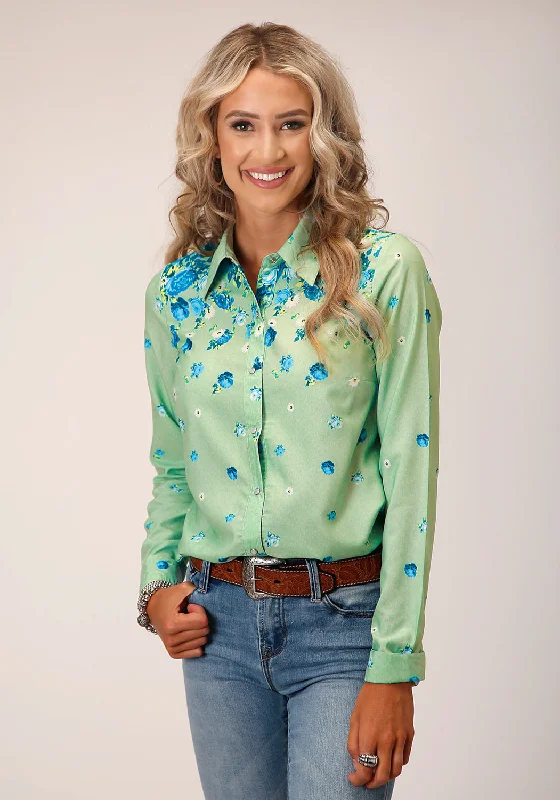 Women's Luxury Garments Roper Womens 1545 Summer Floral Green 100% Polyester L/S Shirt Women's Luxury Garments Roper Womens 1545 Summer Floral Green 100% Polyester L/S Shirt