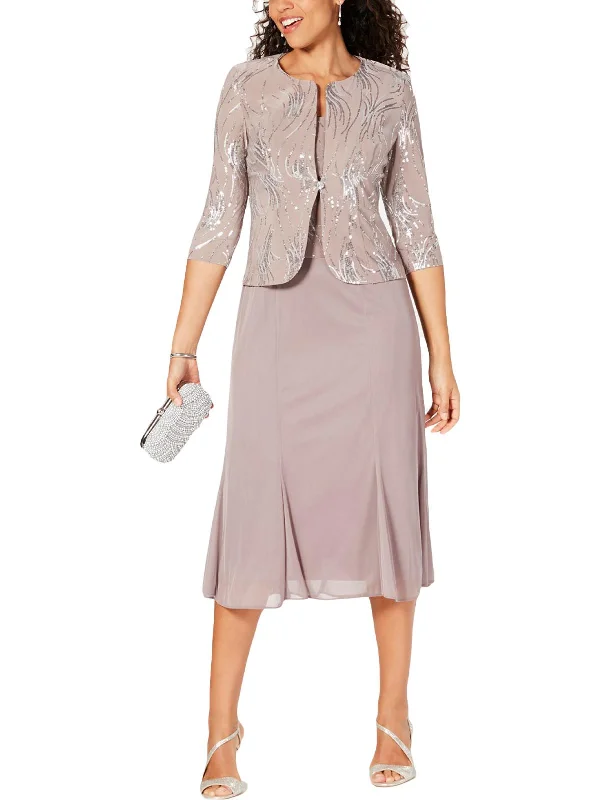 Women's Everyday Garments Petites Womens Sequined 2PC Dress With Jacket