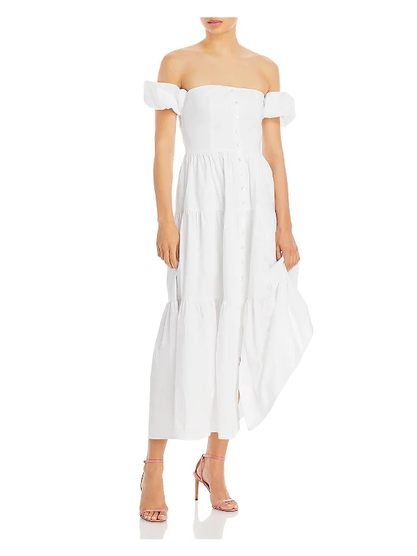 Artful Design Elio Womens Tiered Off The Shoulder Fit & Flare Dress