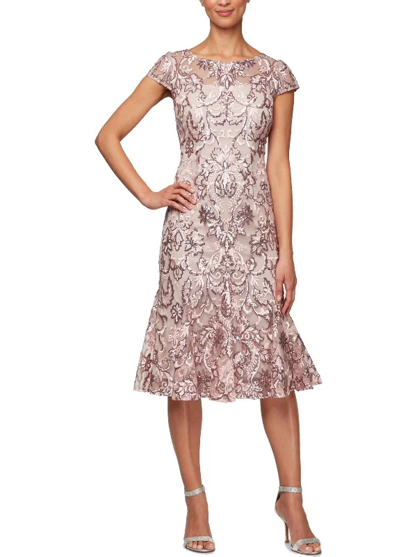 End Of Season Sale Petites Womens Sequined Flounce Cocktail Dress