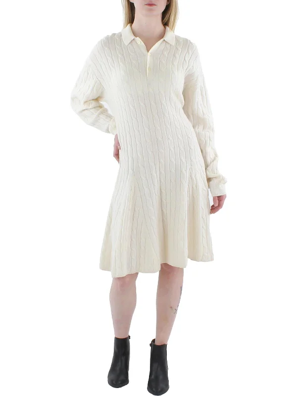 Women's Elegant Formal Outfit Womens Wool Blend Cable Knit Fit & Flare Dress