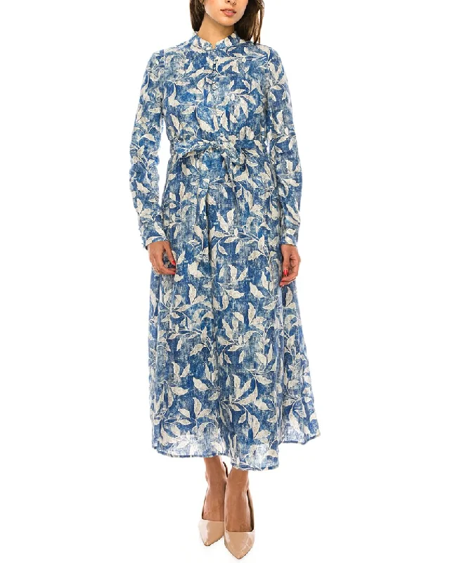 Affordable Women's Fashion YAL New York Belted Leaf Print Linen Dress