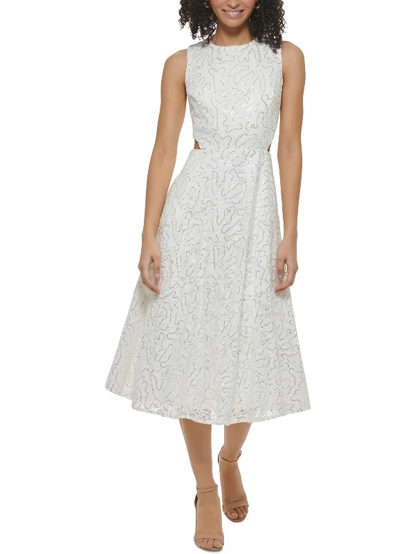 Weekend-Only Price Drops Womens Sequined Lace Fit & Flare Dress