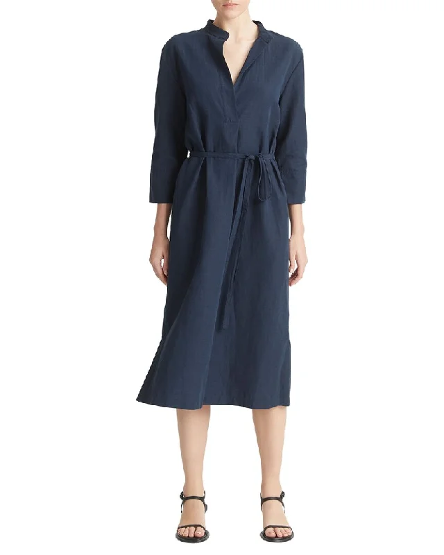 Flash Sale Starts Vince Band Collar Pullover Linen-Blend Dress