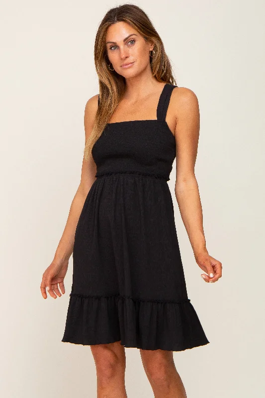 Timeless Fashion, Unbeatable Prices Black Smocked Sleeveless Crepe Dress