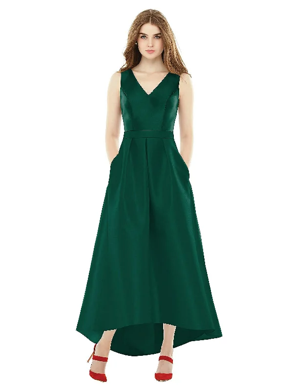 Dreamy Draping Sleeveless Pleated Skirt High Low Dress with Pockets