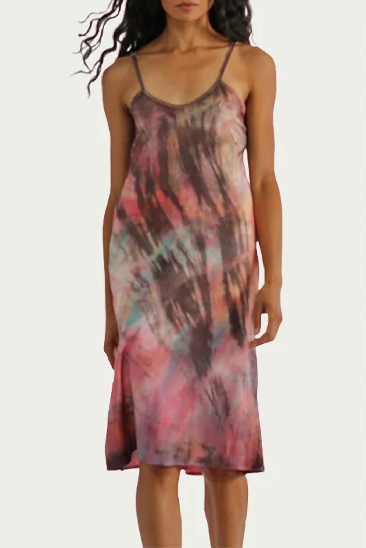 Women's Activewear Apparel Tie-Dyed Silk Charmeuse Slip Dress in Multi