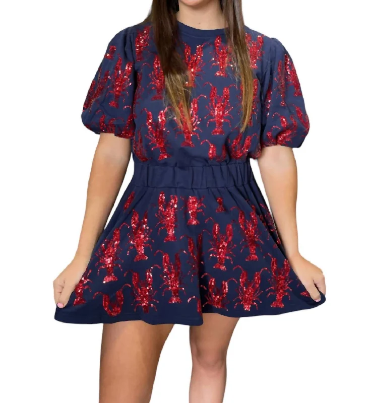 Trendy Attire For Her Crawfish Dress In Navy & Red