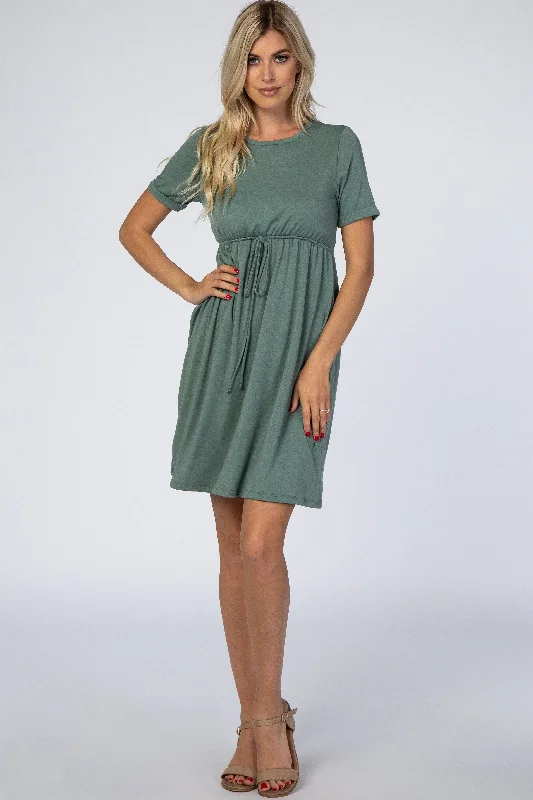 Flash Sale All Weekend Long PinkBlush Sage Green Cuff Sleeve Waist Tie Dress