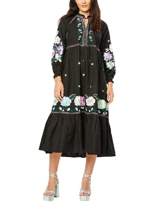 Trendy Styles Roller Rabbit Lucena Embroidered Garnet Linen-Blend Dress