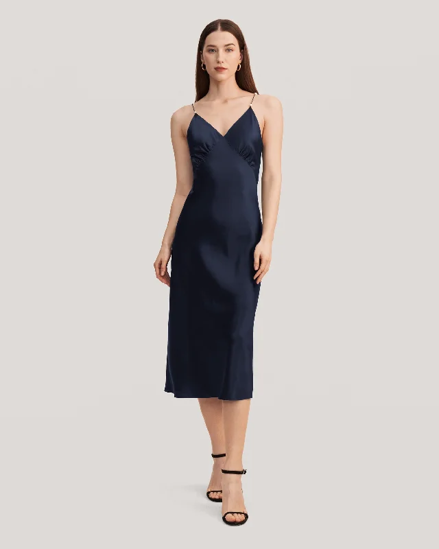 Budget Saver Elegant V Neck Silk Dress With Pearl