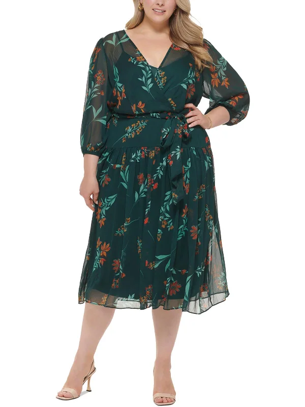 The Perfect Time To Shop And Save Plus Womens Chiffon Floral Fit & Flare Dress