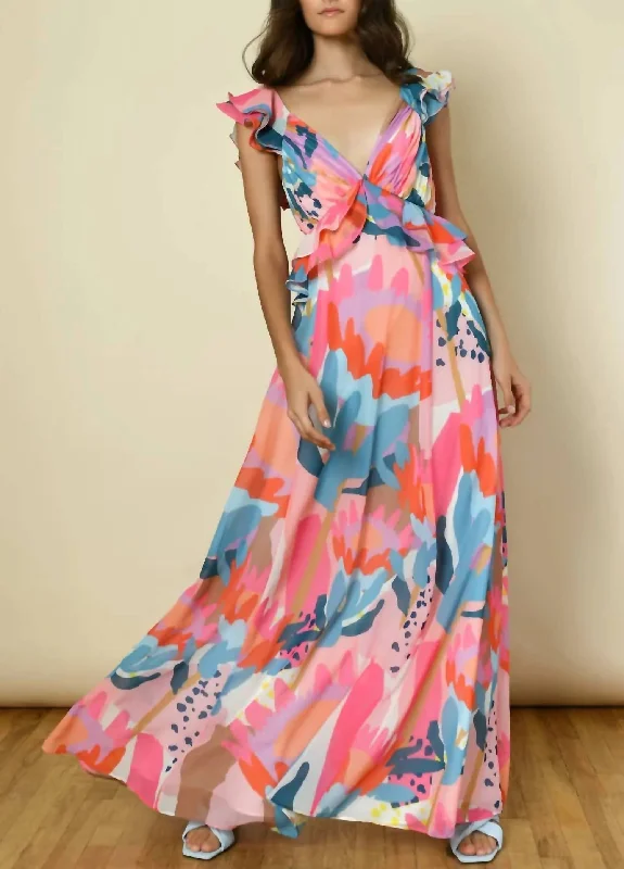 Elegant Clothing Rumi Dress In Multi Desert Protea Chiffon