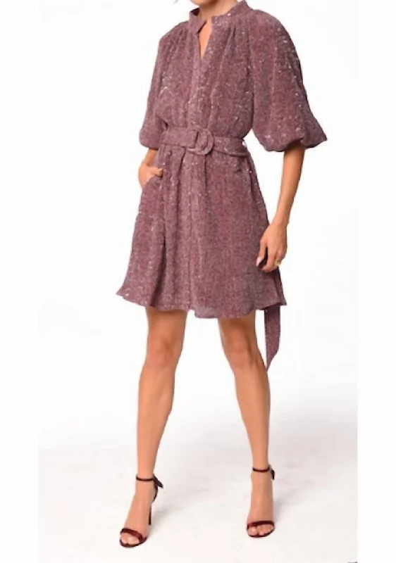 Women's Comfortable Apparel Aniston Sequin Belted Dress In Metallic Pink