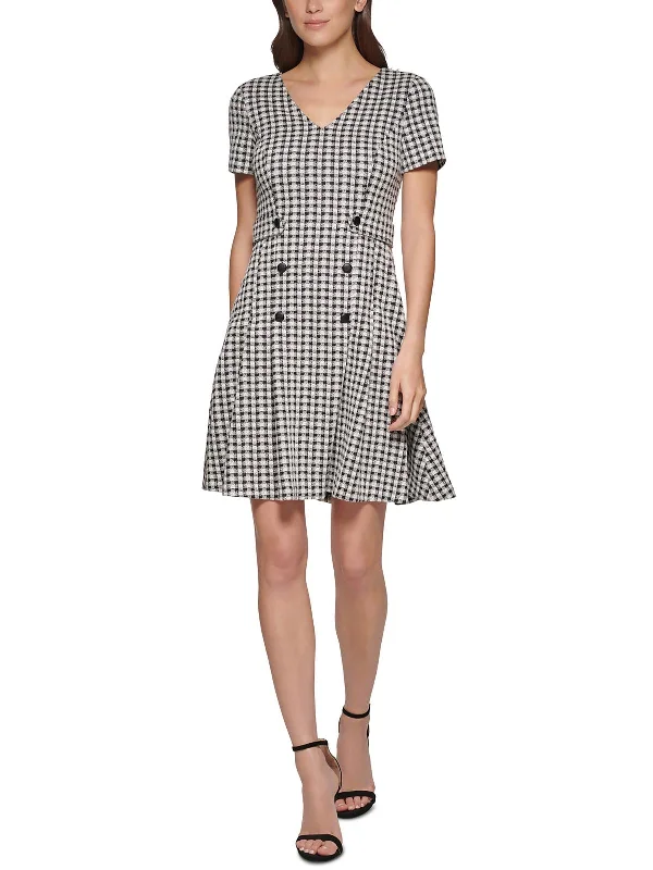 Trendy Threads Petites Womens Checkered Gingham Fit & Flare Dress