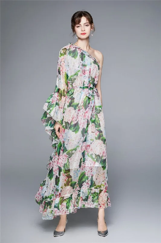 Limited Stock, Big Discounts White & Green ?ocktail & Party A-line Asymmetric Neck Long Sleeve Ruffled Tea Dress Limited Stock, Big Discounts White & Green ?ocktail & Party A-line Asymmetric Neck Long Sleeve Ruffled Tea Dress
