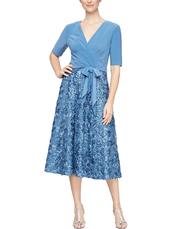 Summer Fashion Womens Sequined Rosette Cocktail Dress