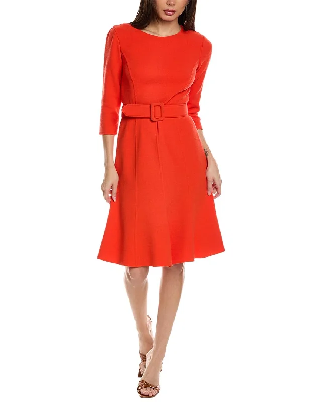 Wardrobe Upgrade Oscar de la Renta Belted Wool-Blend Flare Dress