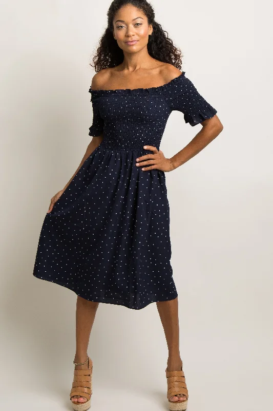 The Fashion Sale You've Been Waiting For Is Here Navy Polka Dot Smocked Dress