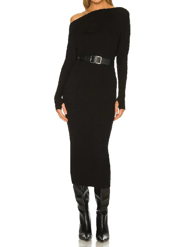 Women's Formal Wear Sweater Knit Slouch Dress In Black