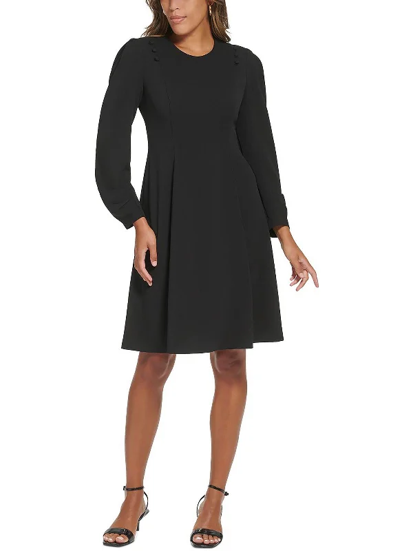 Attire Sale Womens Crepe Button Shoulder Fit & Flare Dress