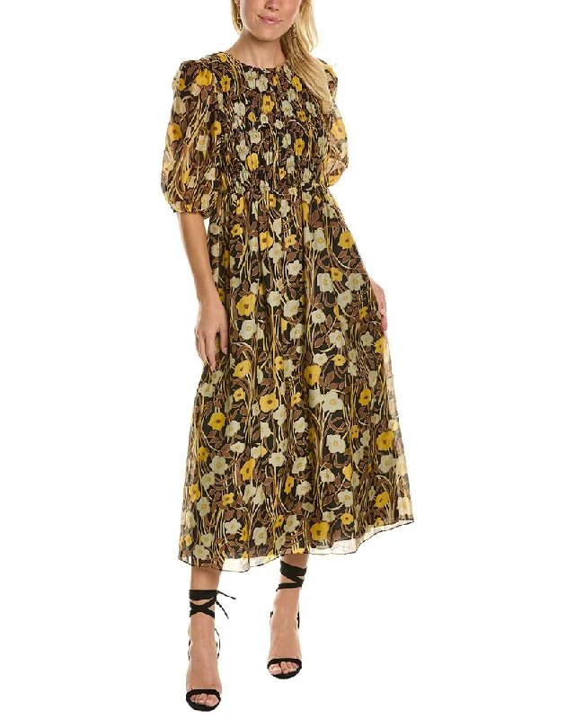 Seasonal Clearance Sale – Big Savings On Trendy Looks Rebecca Taylor Daphne Fleur Silk-Blend Dress