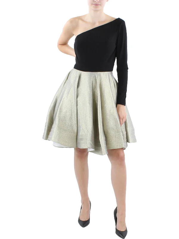 Hot Trends Womens Padded Bust Metallic Fit & Flare Dress