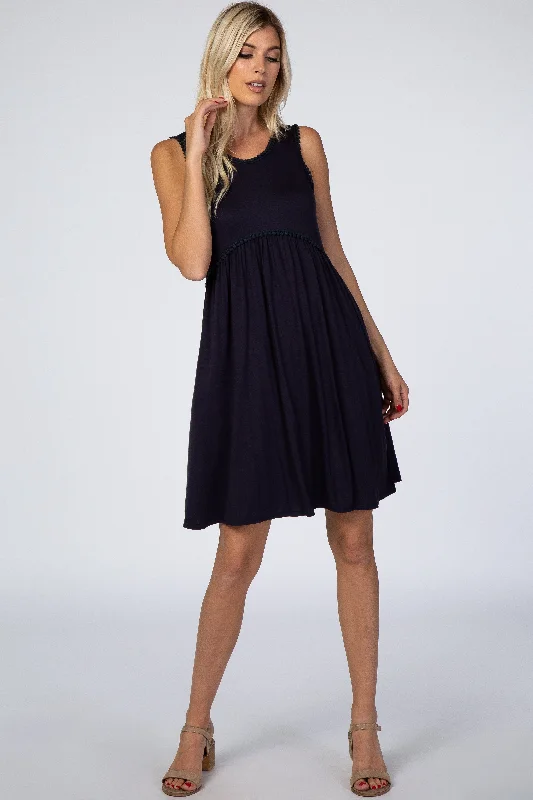 Sunday Specials – Shop & Save PinkBlush Navy Blue Sleeveless Round Neck Pom Pom Detail Dress
