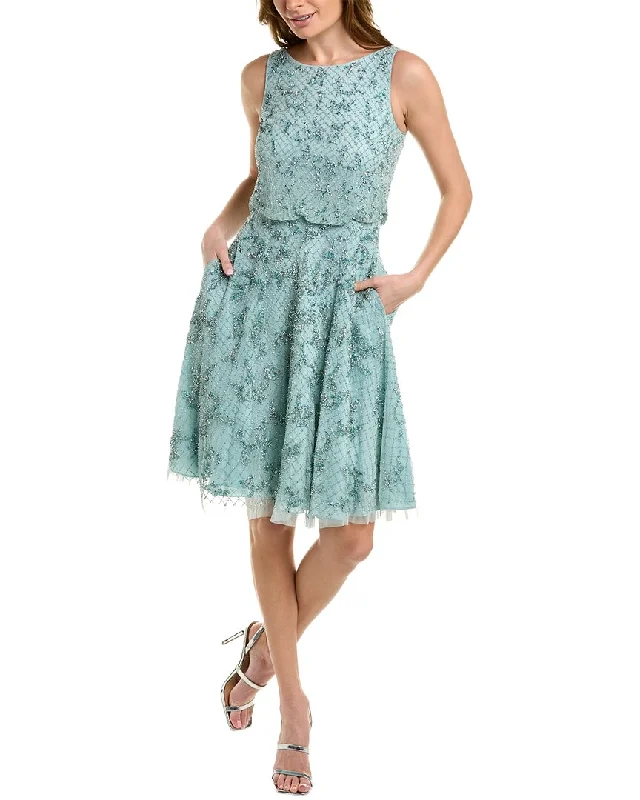 Women's Plus-Size Apparel Aidan Mattox Boatneck Beaded Dress