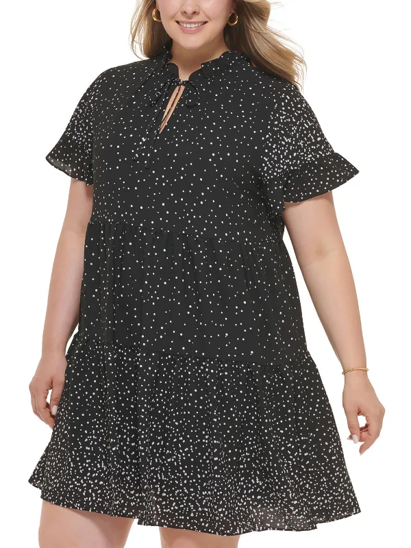 Mid - Week Surprise Plus Womens Printed Ruffled Babydoll Dress