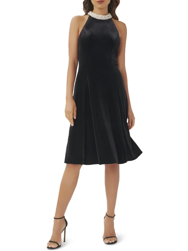 Trend Alert Womens Velvet Mid Calf Fit & Flare Dress
