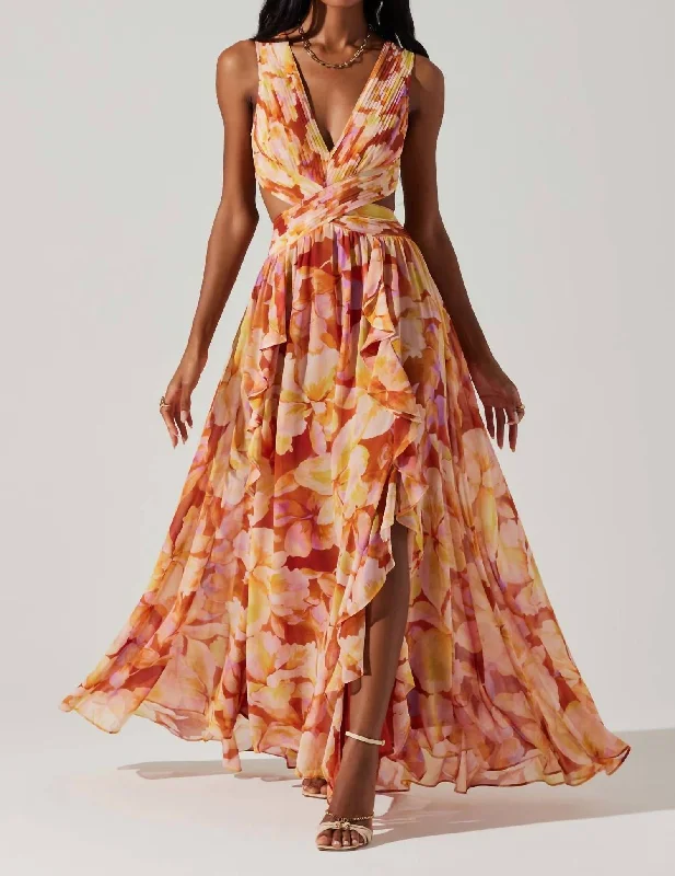 Wardrobe Essentials Noya Dress In Rust Yellow Floral