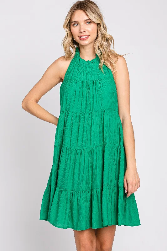 Shop Stylish Fashion At Unbeatable Prices Now Green Ruffle Mock Neck Tiered Dress