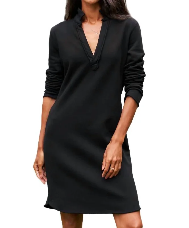 Stylish Savings Nicole Henley Dress In Triple Fleece Black