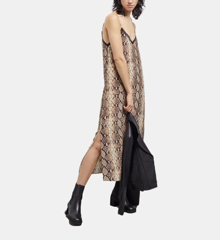 Women's Clothing Stores Long Snakeskin Print Babydoll Dress