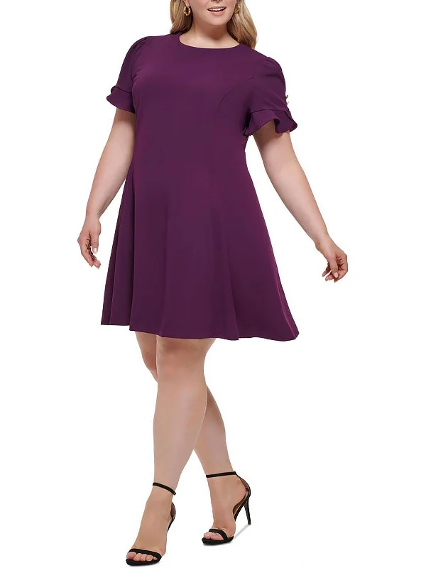Women's Comfortable Clothes For Weekends Plus Womens Embellished Short Sleeve Fit & Flare Dress
