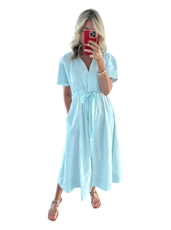 Women's Evening Wear Outfit Bria Dress In Mint Blue Seersucker