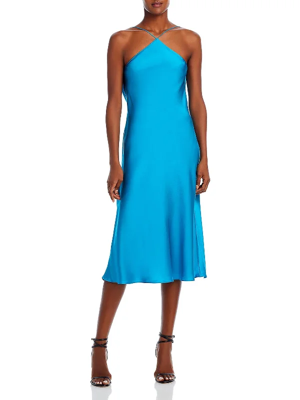 Find Your Unique Flair Womens Halter Top 100% Silk Slip Dress