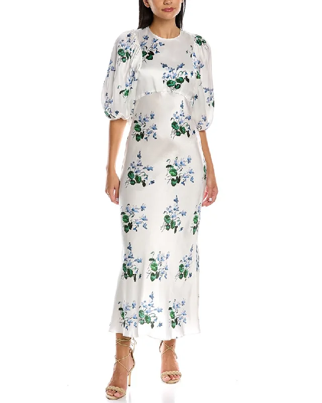 Cottagecore Rustic Charm Style Les Rêveries Puff Sleeve Bias-Cut Silk Dress