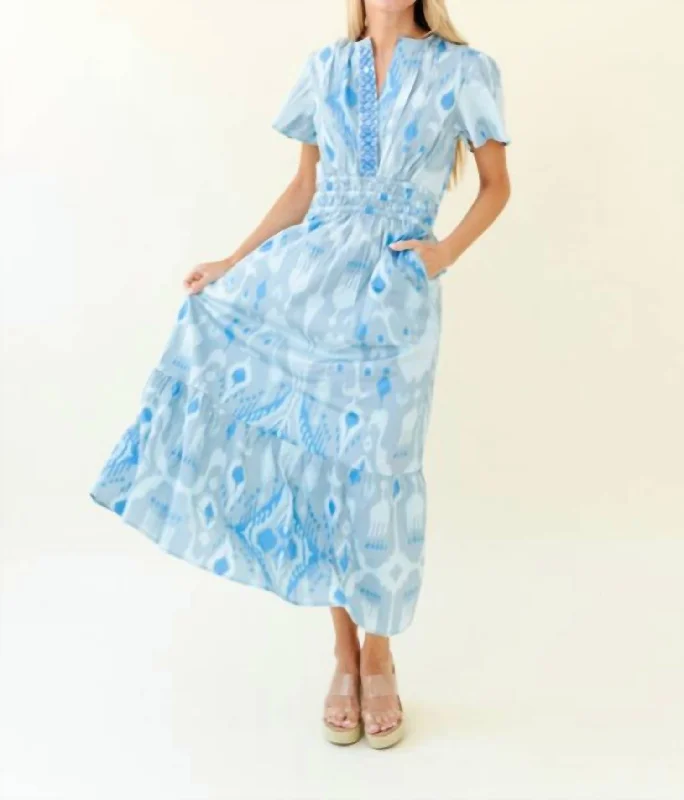 Elegant Style Eloise Dress In Blue Ikat