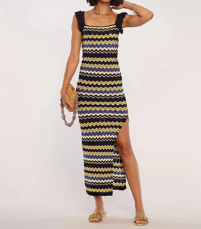 Women's Clothing Bennet Dress In Navy Chevron Wave Multi