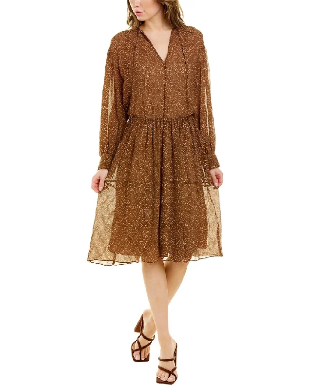 Clothes Of Woman Vince Starry Dot Long Sleeve Shirred Dress