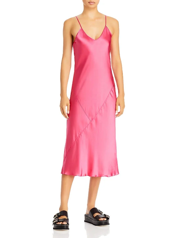 Chic Styles Womens Silk V Neck Slip Dress