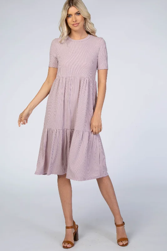 Flash Weekend Discounts – Shop Now Lavender Ribbed Tiered Dress