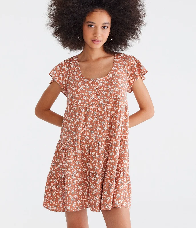 Premium Quality At Unbeatable Prices Aeropostale Floral Scoop-Neck Buttoned Babydoll Dress